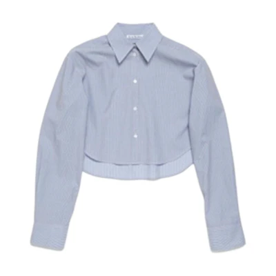 (Women) Acne Studios FW24 Striped Lightweight Cropped Long Sleeve Shirt Light Blue AC0689-DOP
