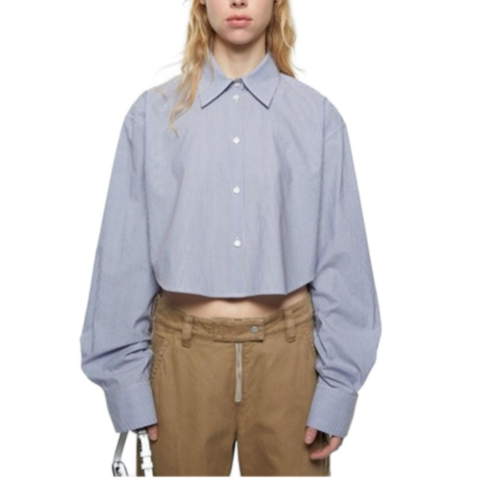 Lookbook (W) Acne Studios FW24 輕便條紋長袖短版襯衫 淺藍色 AC0689-DOP