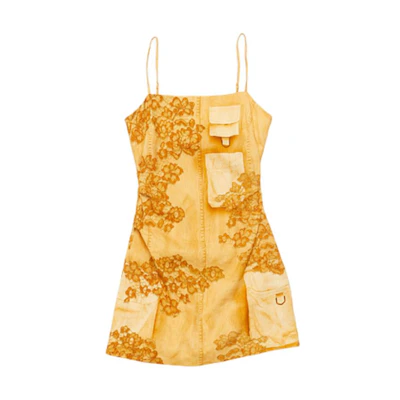 (Women) Acne Studios FW24 Vintage Slip Dress Faded Orange Minimalist Printed Style A20702-CO9