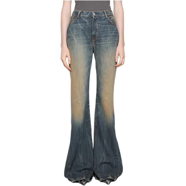 Order (W) Acne Studios FW24 深藍高腰喇叭破舊牛仔褲 棉質 丹寧。 A00497-838
