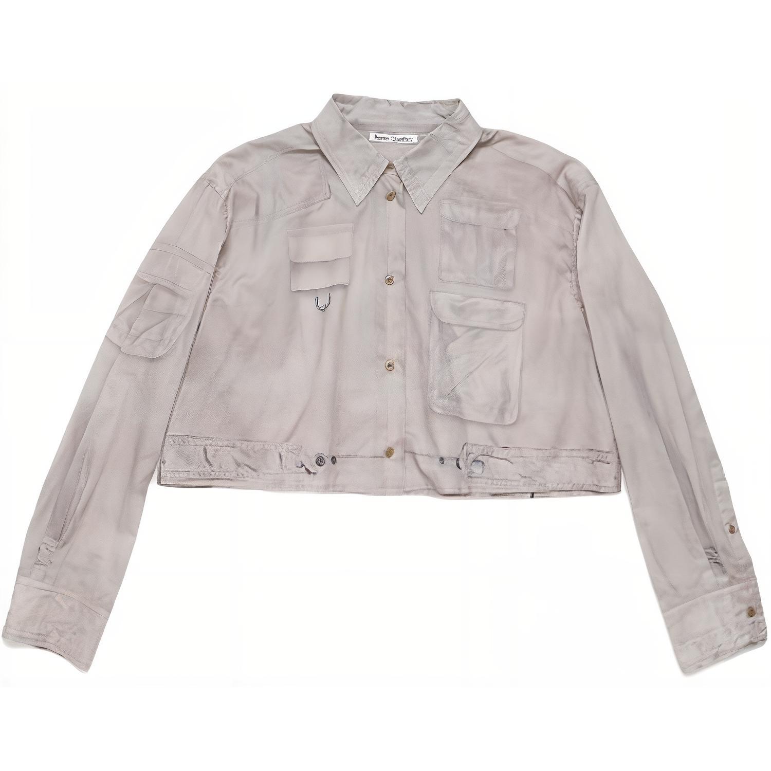 (Women) Acne Studios FW24 Distressed Letter Crop Long Sleeve Shirt Women Light Brown AC0688-ADV