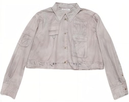 (Women) Acne Studios FW24 Distressed Letter Crop Long Sleeve Shirt Women Light Brown AC0688-ADV (Women) Acne Studios FW24 Distressed Letter Crop Long Sleeve Shirt Women Light Brown AC0688-ADV