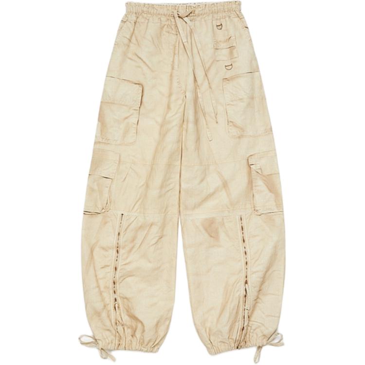 (Women) Acne Studios FW24 Distressed Print Loose Fit Oatmeal Beige Pants Women. AK0822-AE6