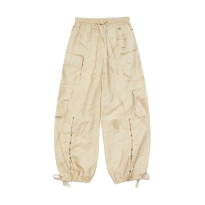 (Women) Acne Studios FW24 Distressed Print Loose Fit Oatmeal Beige Pants Women. AK0822-AE6