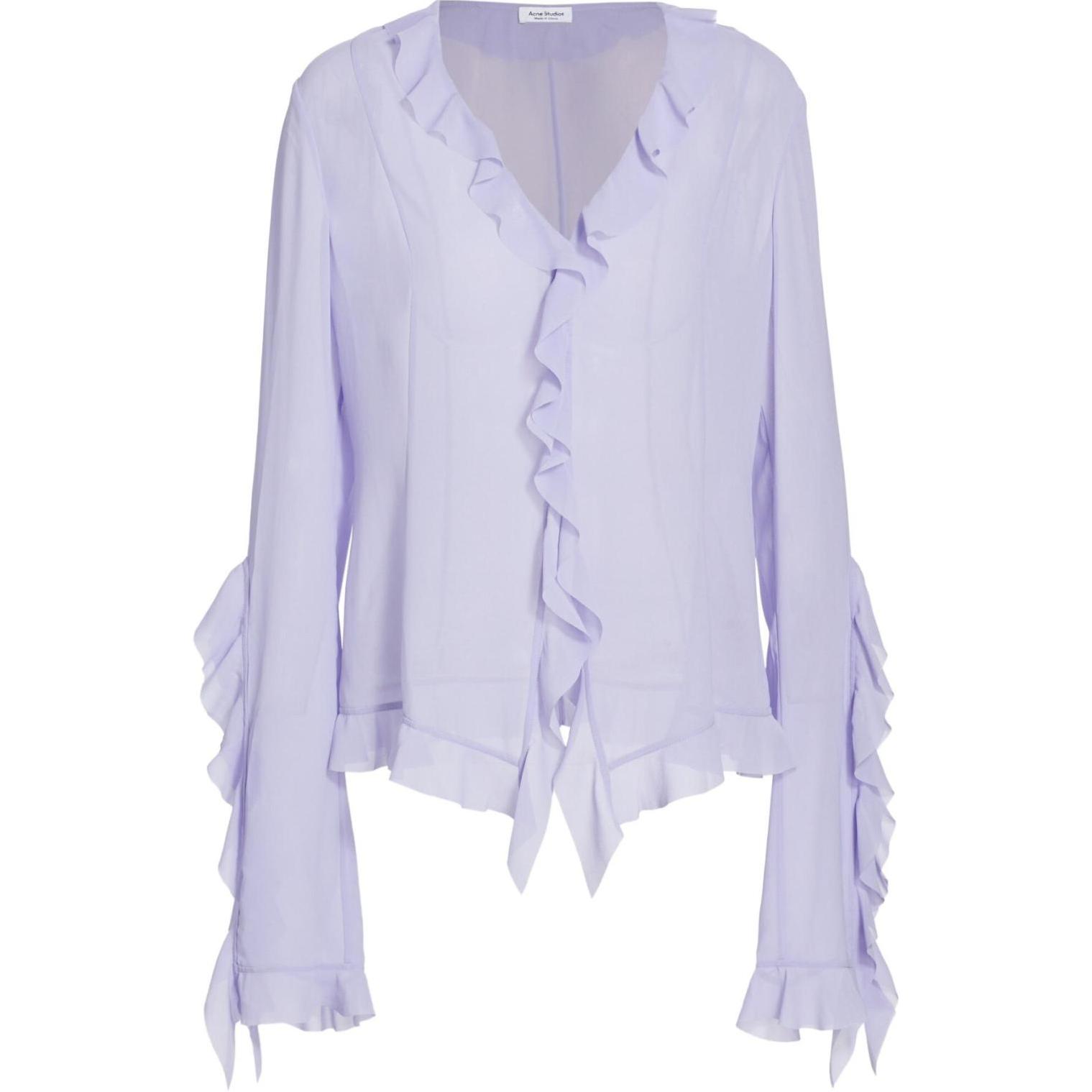 Order (W) Acne Studios FW24 荷葉V領雪紡長袖襯衫 女款 淺紫色 AC0654-ADI036