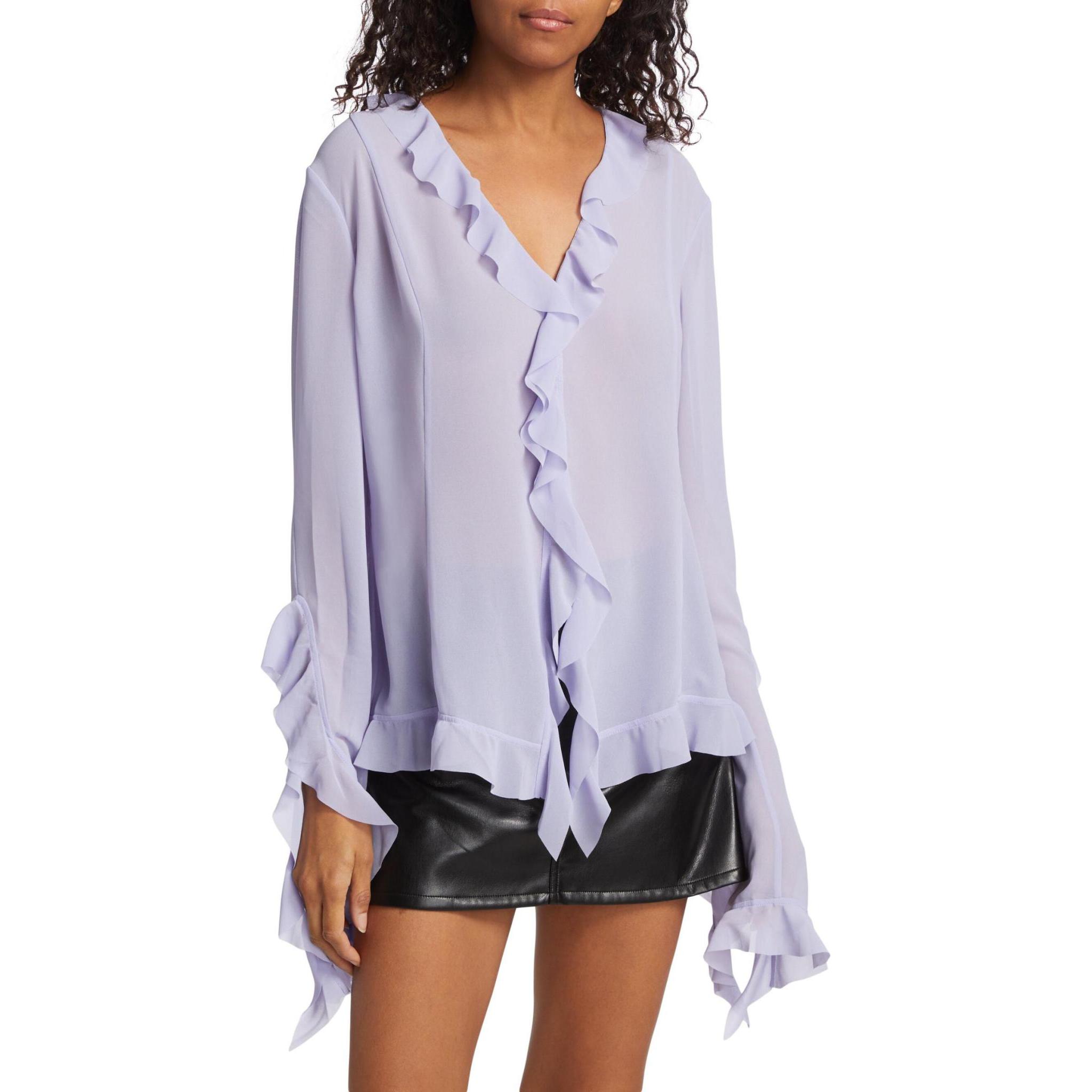 Shop (W) Acne Studios FW24 荷葉V領雪紡長袖襯衫 女款 淺紫色 AC0654-ADI036