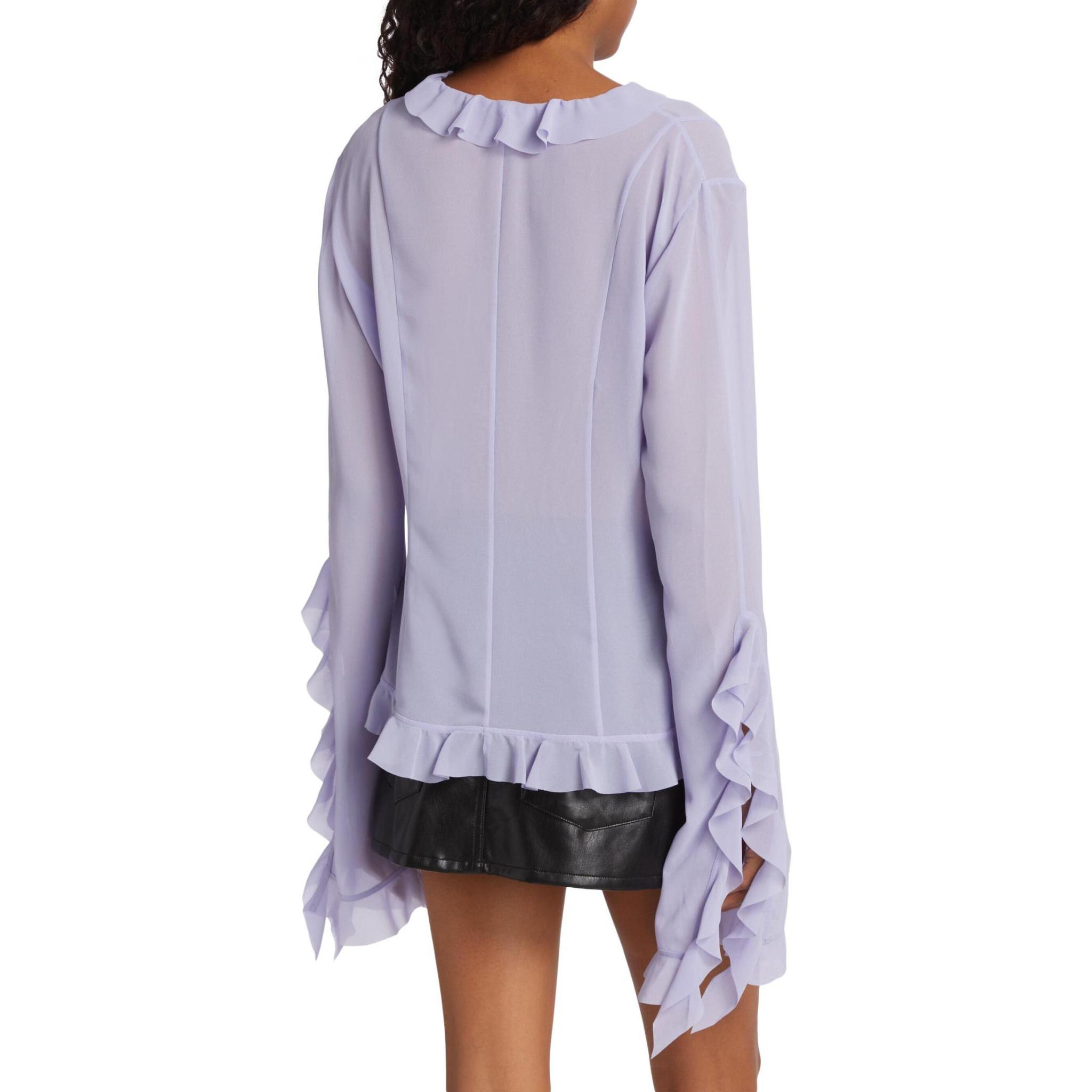 Purchase (W) Acne Studios FW24 荷葉V領雪紡長袖襯衫 女款 淺紫色 AC0654-ADI036