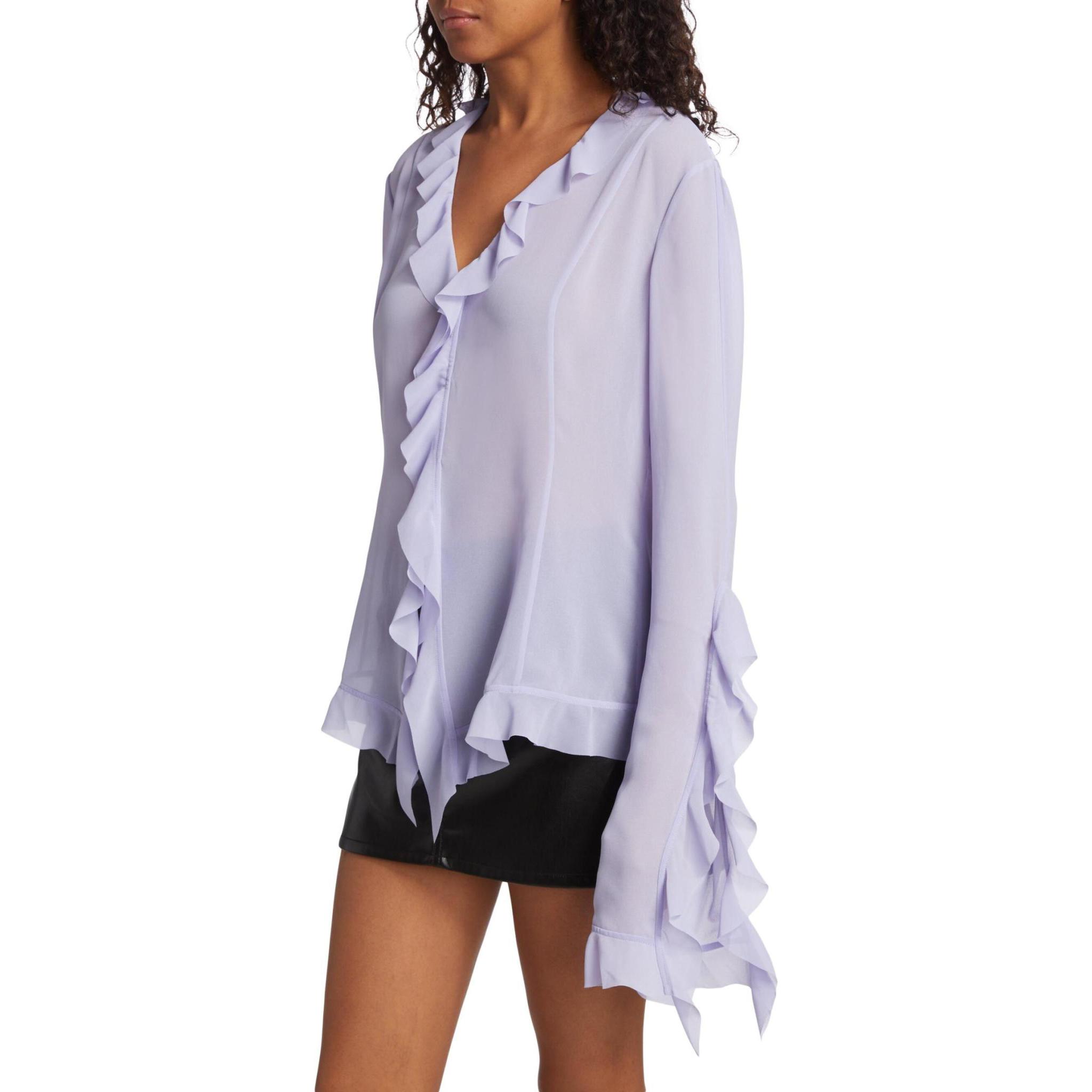 Details for (W) Acne Studios FW24 荷葉V領雪紡長袖襯衫 女款 淺紫色 AC0654-ADI036