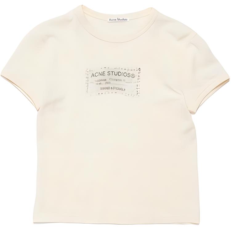 Order (W) 아크네 스튜디오 FW24 소프트 로고 프린트 여성용 라이트 오렌지 크루넥 티셔츠. AL0417-CLI