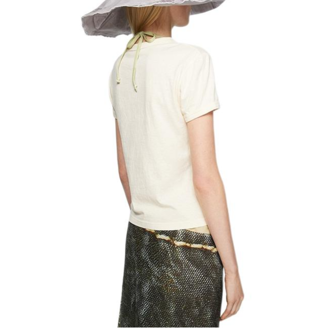 Shop (W) 아크네 스튜디오 FW24 소프트 로고 프린트 여성용 라이트 오렌지 크루넥 티셔츠. AL0417-CLI