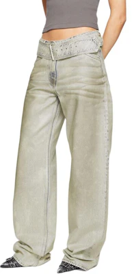 (W) Acne Studios FW24 Jeans Wanita Low-Waist Longgar Putih Gading Mutiara. AK0857-BV0 Lookbook (W) Acne Studios FW24 Jeans Wanita Low-Waist Longgar Putih Gading Mutiara. AK0857-BV0