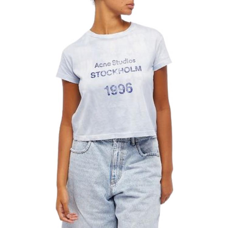 Purchase (W) Acne Studios Baju-T Logo Gradient Crewneck Biru FW22. AL0285-AAV