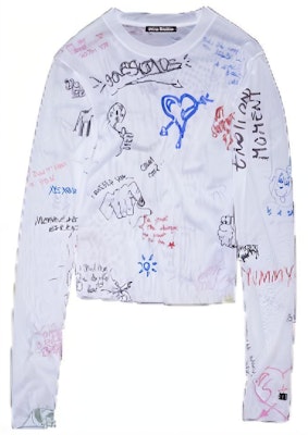 (Women) Acne Studios Graphic Print Long Sleeve T-Shirt White CL0217-BHO Order (Women) Acne Studios Graphic Print Long Sleeve T-Shirt White CL0217-BHO