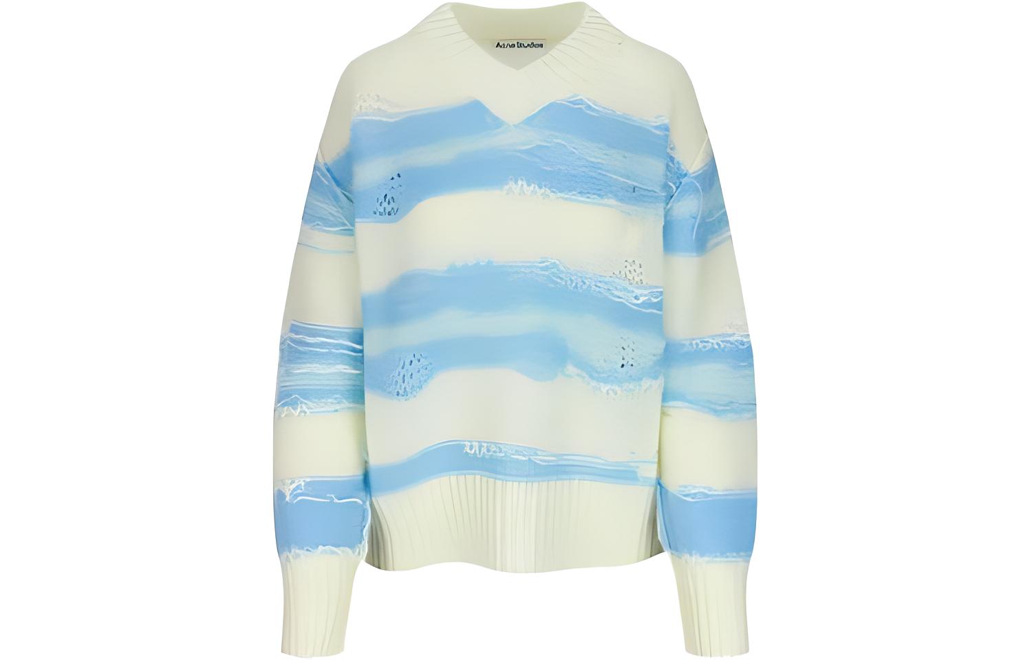 (Women) Acne Studios Irregular Textured V-Neck Pullover Sweater White A60242-AMC