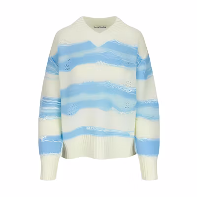 (Women) Acne Studios Irregular Textured V-Neck Pullover Sweater White A60242-AMC
