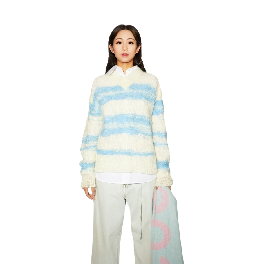 Lookbook (W) Acne Studios 不规则纹理V领套头毛衣 白色 A60242-AMC