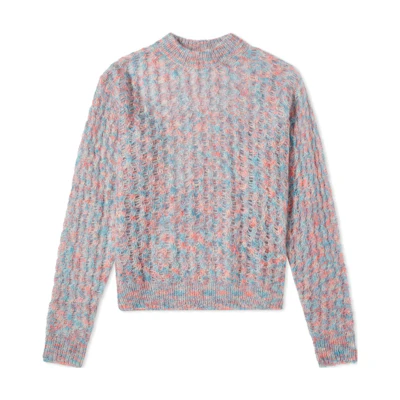 (Women) Acne Studios Knitted Ribbed Crewneck Sweater Multicolor A60256-PINK/BLUE