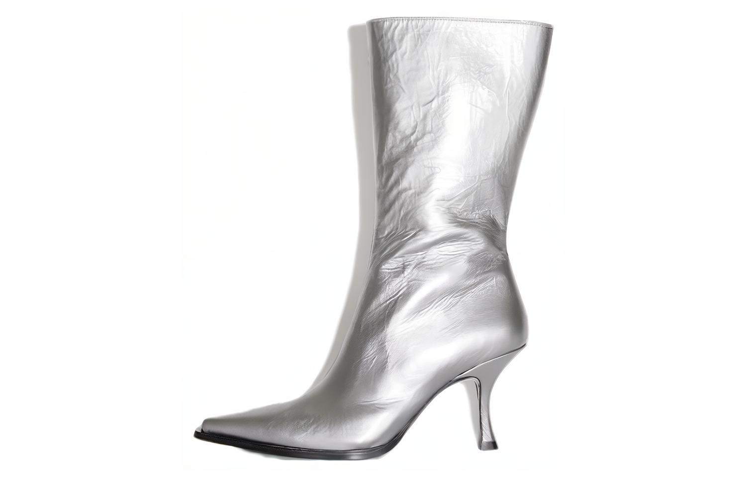 (W) Acne Studios Leather High-Top Boots 'Elegant Fashion Silver'