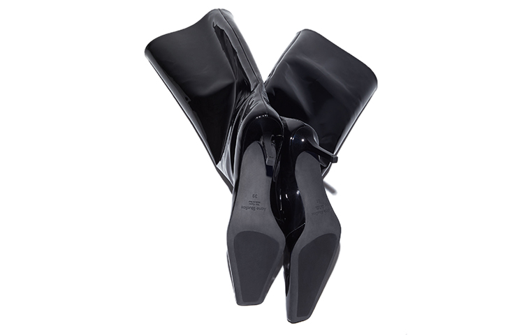 Shop Acne Studios 皮革 套脚細跟 高筒靴 7cm 女款 黑色