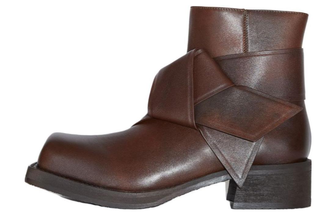 (W) Acne Studios Leather Square Toe Zip Ankle Boots 'Brown'