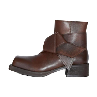 (W) Acne Studios Leather Square Toe Zip Ankle Boots 'Brown'