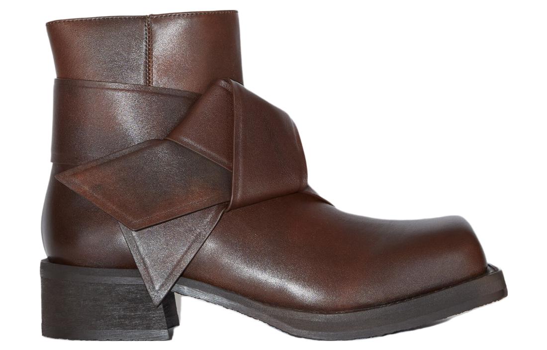 (W) Acne Studios Leather Square Toe Zip Ankle Boots 'Brown' 圖 2