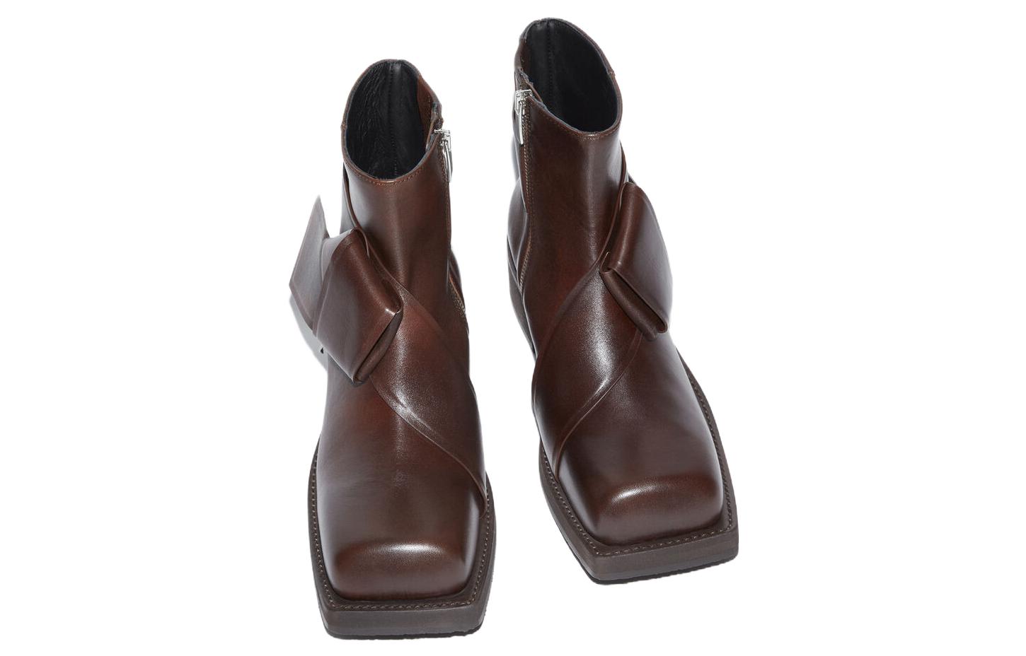(W) Acne Studios Leather Square Toe Zip Ankle Boots 'Brown' 圖 3