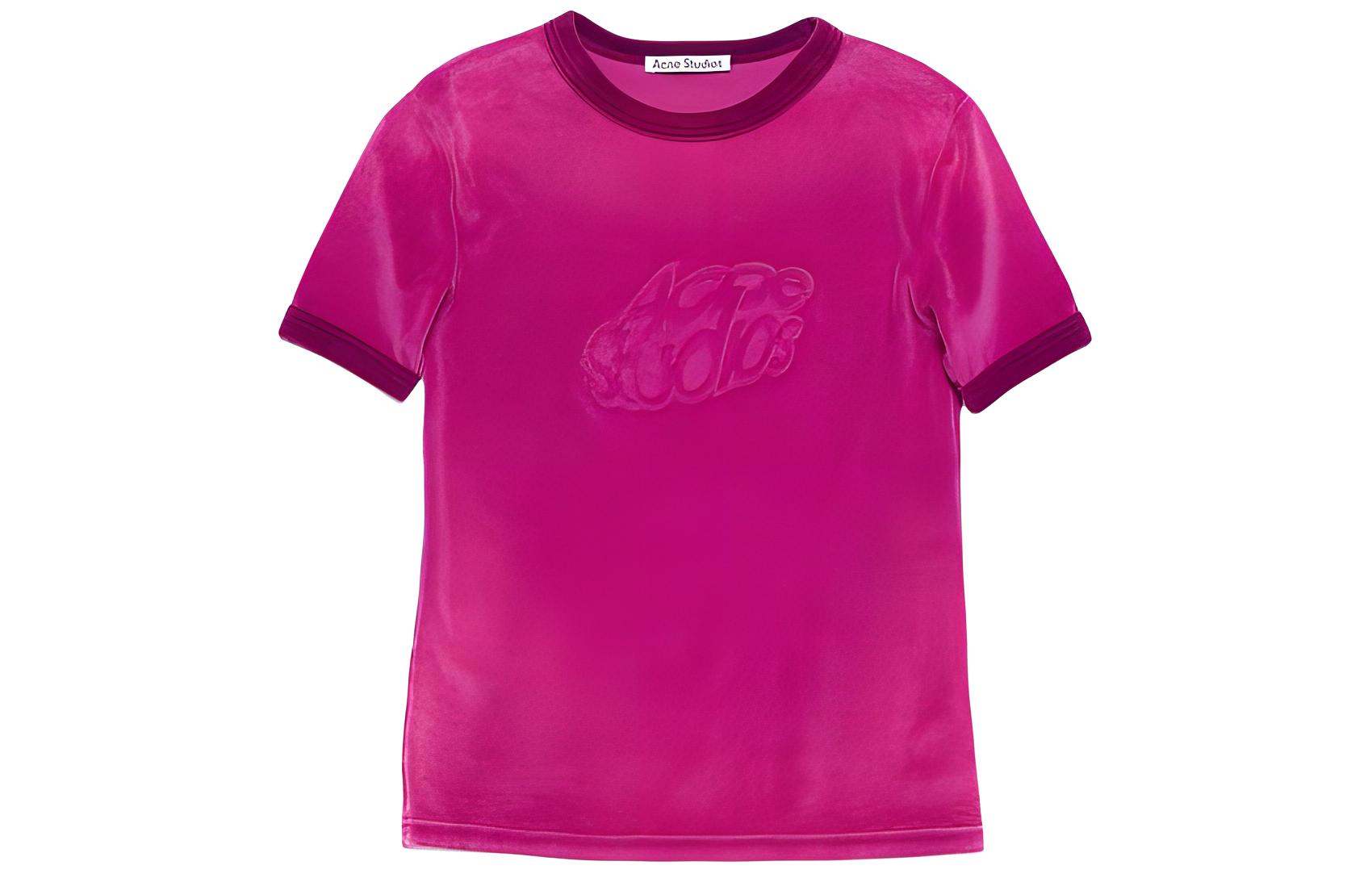Buy (Women) Acne Studios Logo Embossed Velour Crewneck Short Sleeve T-Shirt Magenta Women SS24 AL0403-ACW