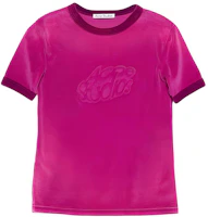 (Women) Acne Studios Logo Embossed Velour Crewneck Short Sleeve T-Shirt Magenta Women SS24 AL0403-ACW (Women) Acne Studios Logo Embossed Velour Crewneck Short Sleeve T-Shirt Magenta Women SS24 AL0403-ACW
