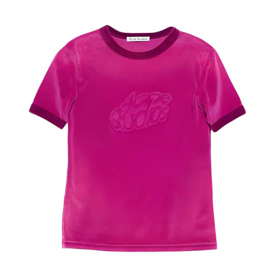 (Women) Acne Studios Logo Embossed Velour Crewneck Short Sleeve T-Shirt Magenta Women SS24 AL0403-ACW