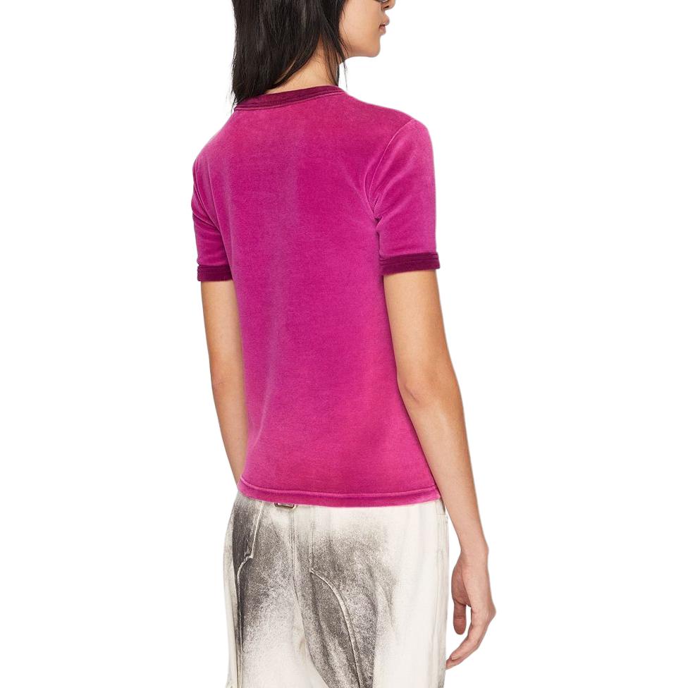 Shop (Women) Acne Studios Logo Embossed Velour Crewneck Short Sleeve T-Shirt Magenta Women SS24 AL0403-ACW