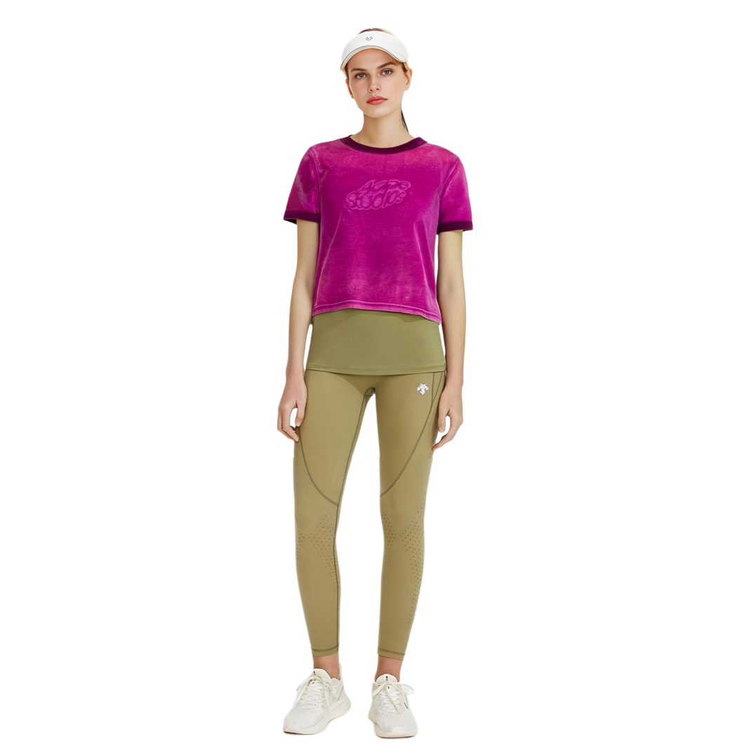 Purchase (Women) Acne Studios Logo Embossed Velour Crewneck Short Sleeve T-Shirt Magenta Women SS24 AL0403-ACW