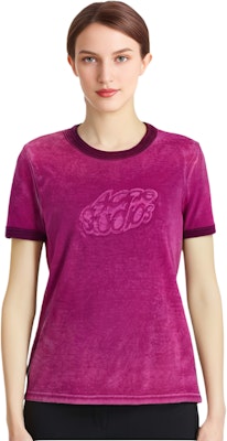 (Women) Acne Studios Logo Embossed Velour Crewneck Short Sleeve T-Shirt Magenta Women SS24 AL0403-ACW Details for (Women) Acne Studios Logo Embossed Velour Crewneck Short Sleeve T-Shirt Magenta Women SS24 AL0403-ACW
