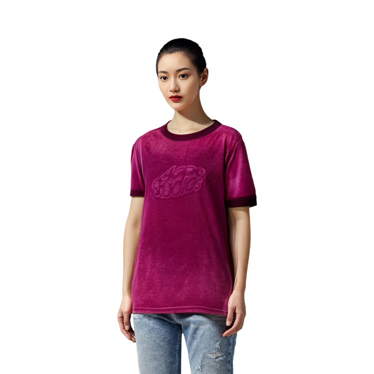 Sizing (Women) Acne Studios Logo Embossed Velour Crewneck Short Sleeve T-Shirt Magenta Women SS24 AL0403-ACW