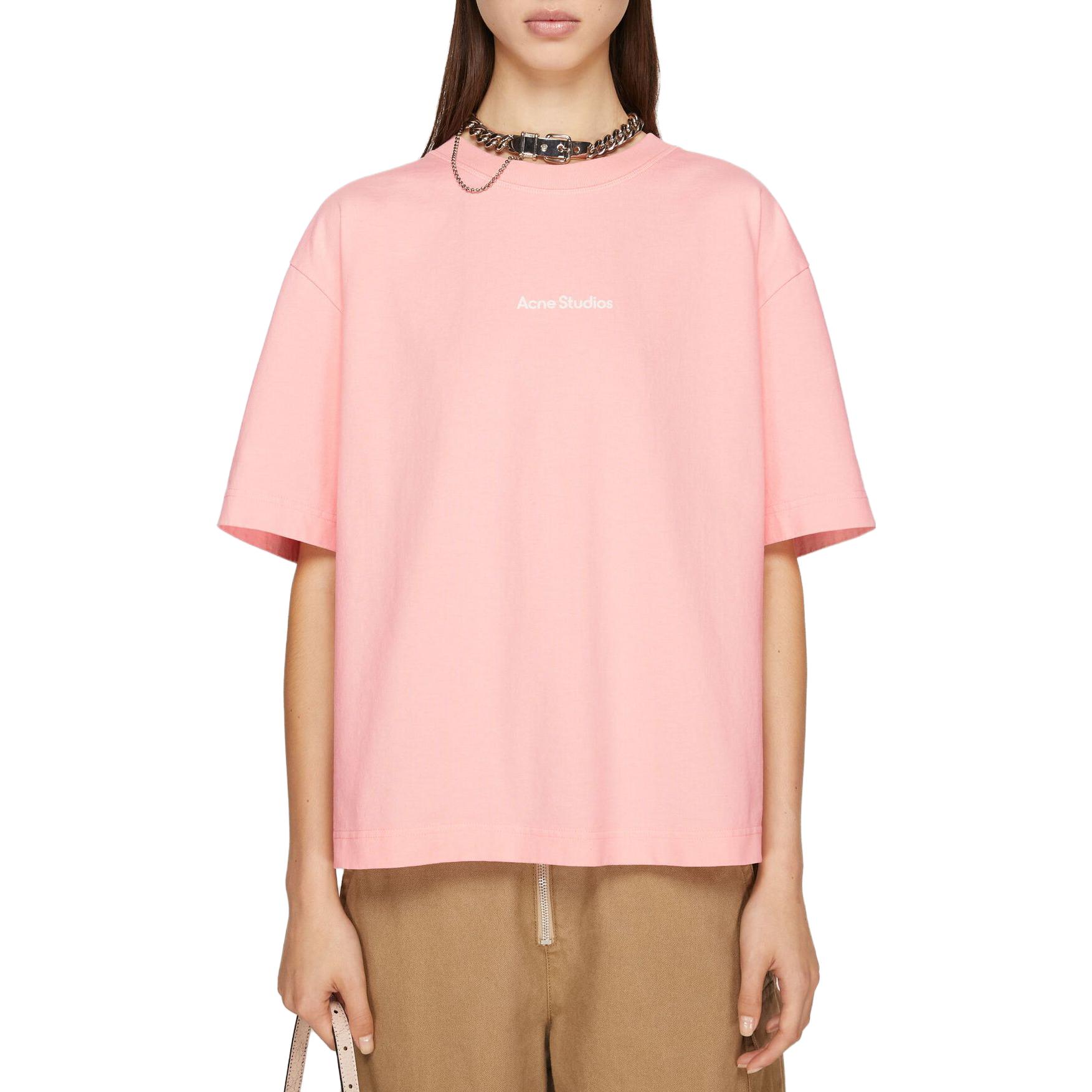 Lookbook (W) 아크네 스튜디오 루즈 핏 립드 드롭 숄더 크루넥 티 여성 연핑크 SS24 AL0381-418