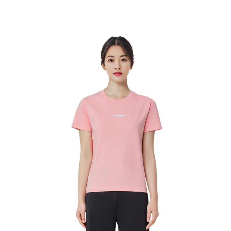 Details for (W) 아크네 스튜디오 루즈 핏 립드 드롭 숄더 크루넥 티 여성 연핑크 SS24 AL0381-418