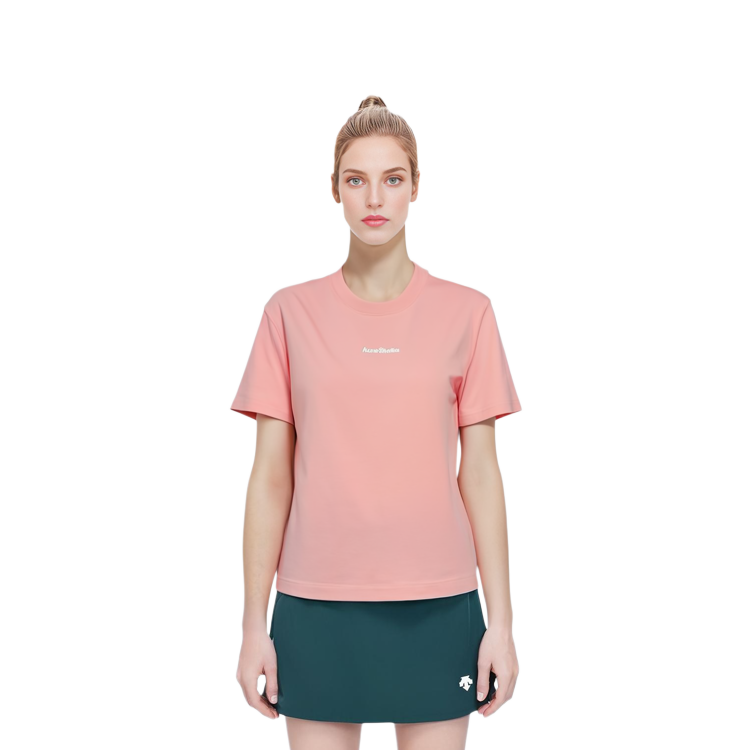 Sizing (W) 아크네 스튜디오 루즈 핏 립드 드롭 숄더 크루넥 티 여성 연핑크 SS24 AL0381-418