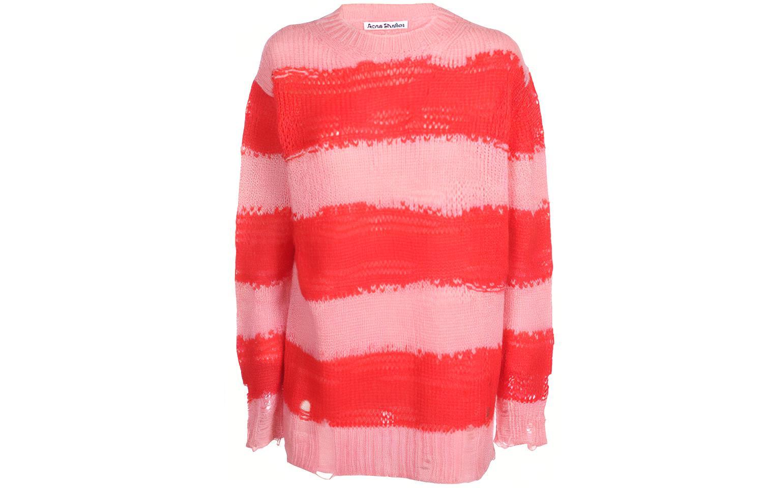 (Women) Acne Studios Oversized Distressed Striped Sweater Orange. A60243-101