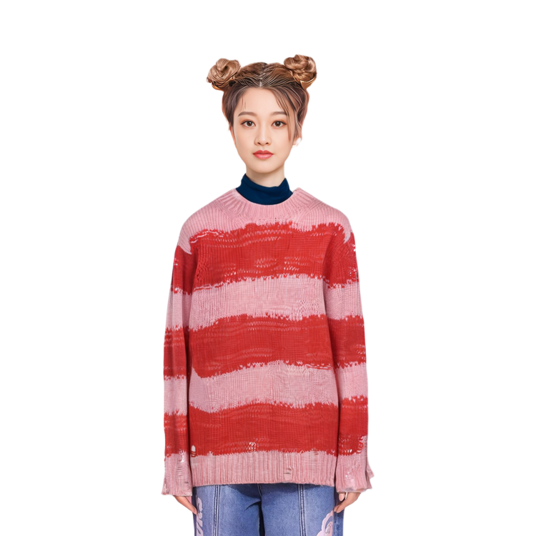 Purchase (W) Acne Studios Baju Sejuk Jalur Oversized Distressed Oren. A60243-101