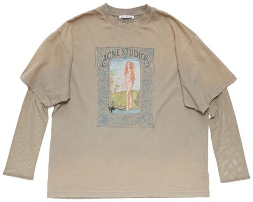 (Women) Acne Studios Oversized Layered Print Crewneck Dropped Shoulder Tee Mud FW23 Women AL0379-DLD Buy (Women) Acne Studios Oversized Layered Print Crewneck Dropped Shoulder Tee Mud FW23 Women AL0379-DLD