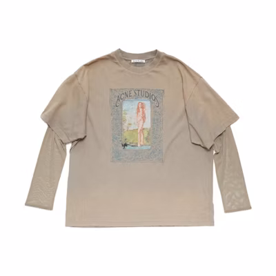 (Women) Acne Studios Oversized Layered Print Crewneck Dropped Shoulder Tee Mud FW23 Women AL0379-DLD