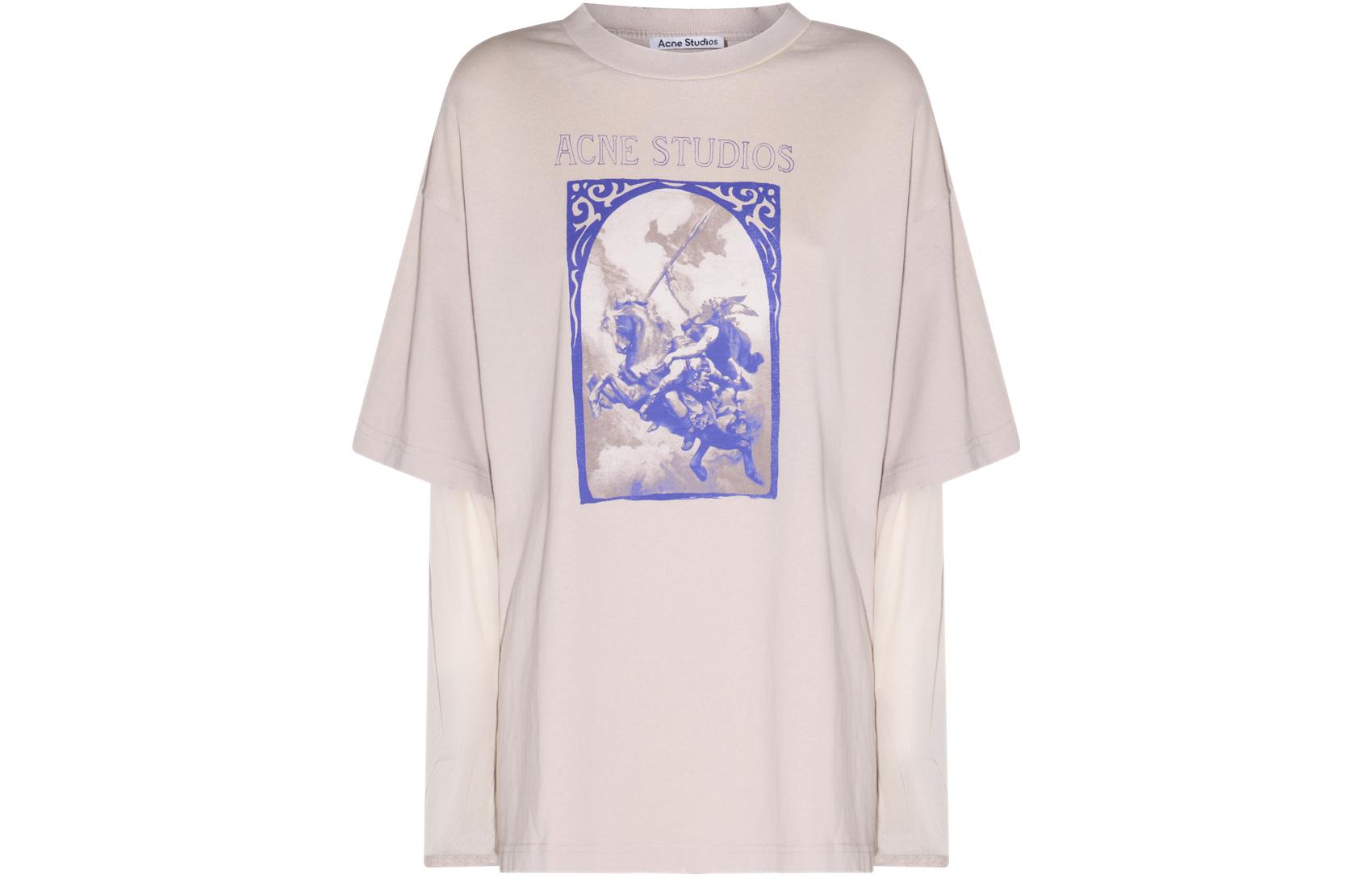 (Women) Acne Studios Pattern Print Layered Long Sleeve Crewneck T-Shirt Beige Women. AL0322-AEK