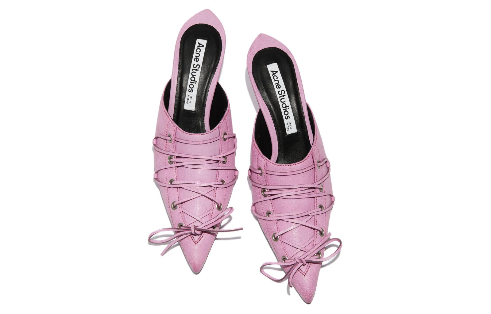 (W) Acne Studios Pointed Toe Mule Slides 'Pink Leather' 圖 4