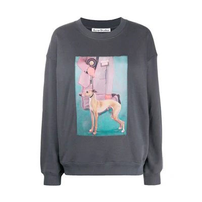 (Women) Acne Studios Puppy Print Long Sleeve Sweatshirt Slate Gray AI0074-BHR101