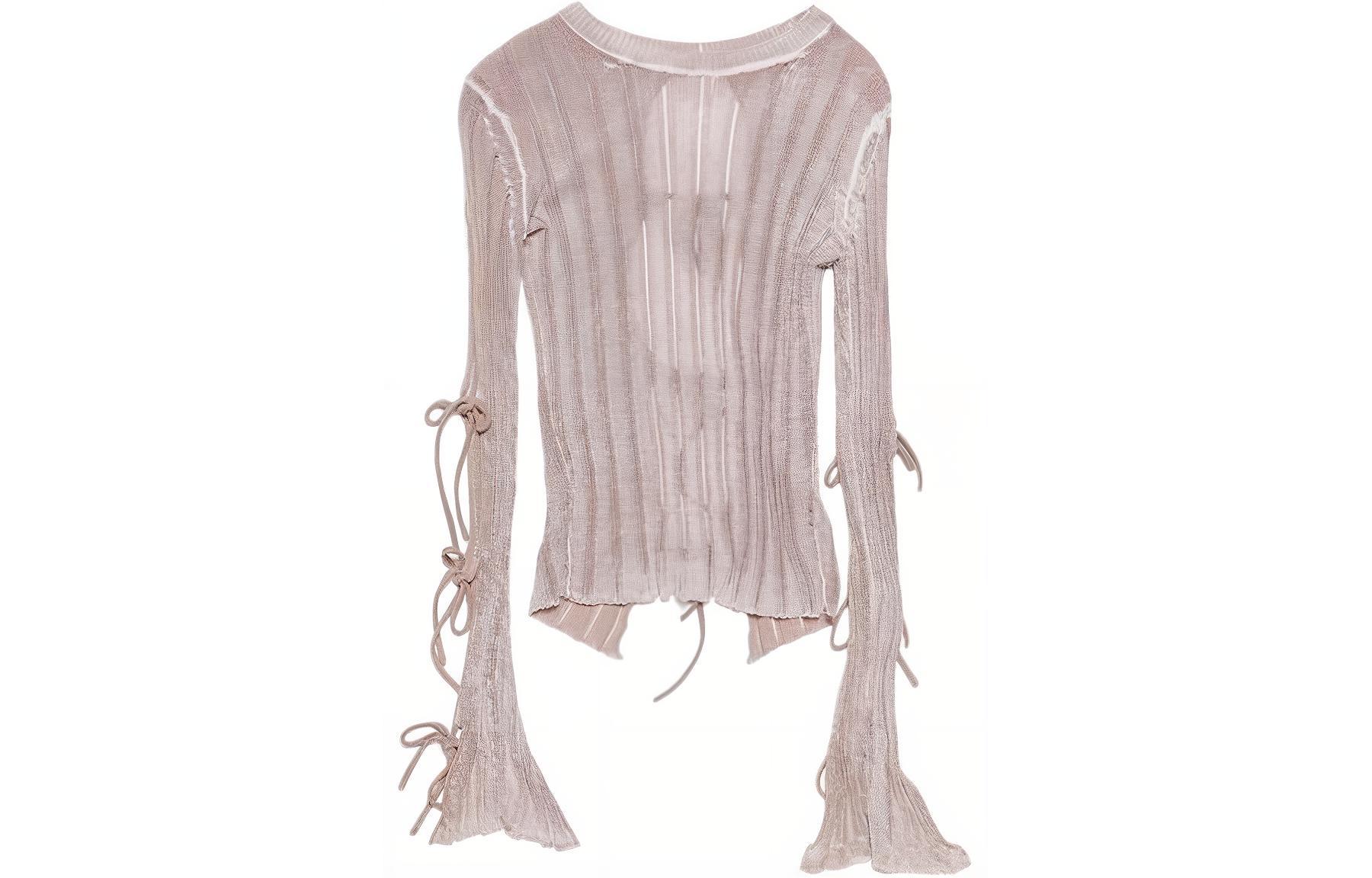 (Women) Acne Studios Retro Lace-Up Ribbed Long Sleeve T-Shirt Dusty Pink Womens SS24 A60510-416