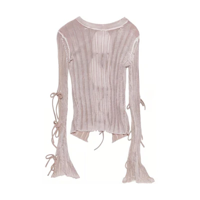 (Women) Acne Studios Retro Lace-Up Ribbed Long Sleeve T-Shirt Dusty Pink Womens SS24 A60510-416