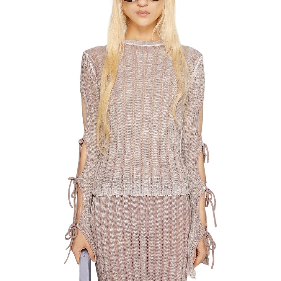 Lookbook (Women) Acne Studios Retro Lace-Up Ribbed Long Sleeve T-Shirt Dusty Pink Womens SS24 A60510-416