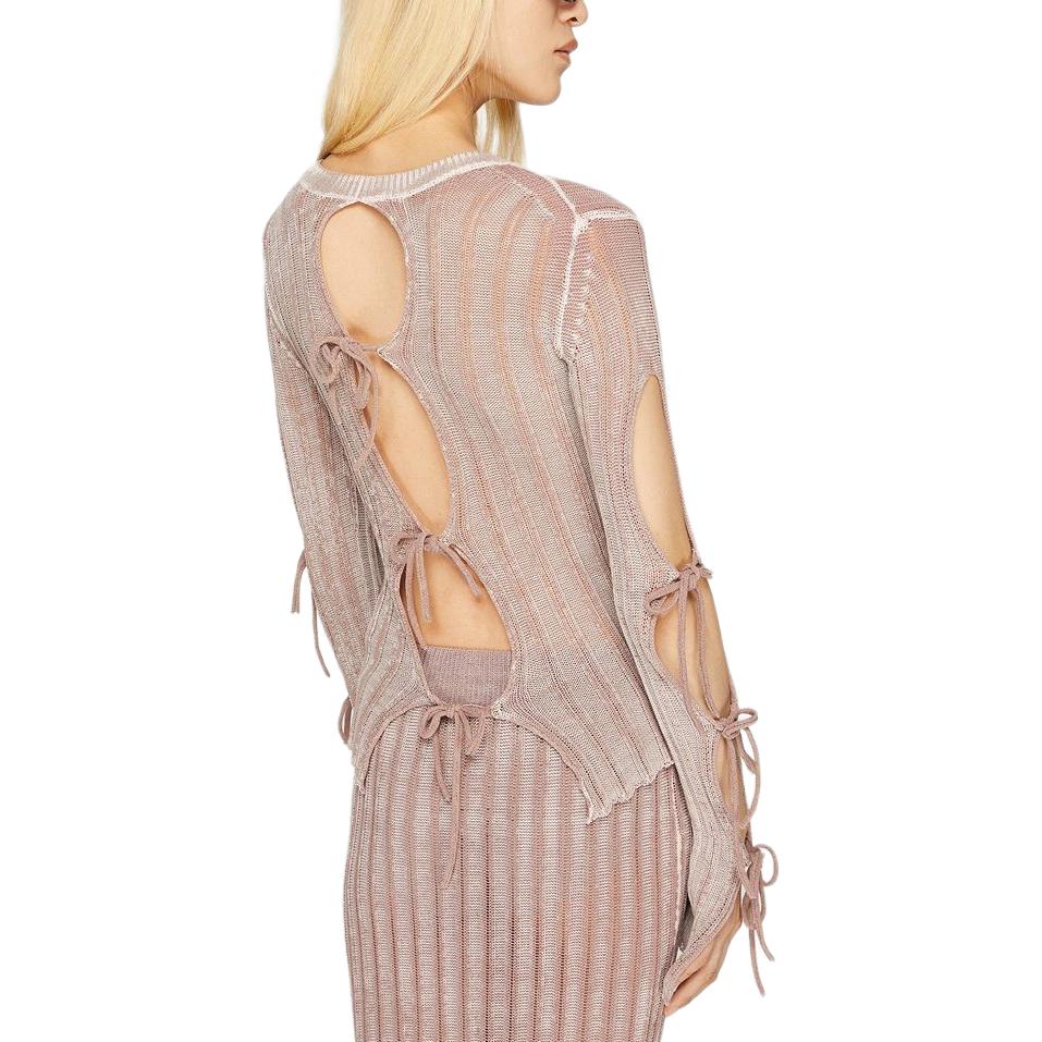 Shop (Women) Acne Studios Retro Lace-Up Ribbed Long Sleeve T-Shirt Dusty Pink Womens SS24 A60510-416