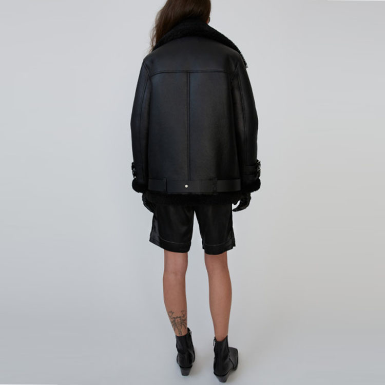 Shop (Women) Acne Studios Shearling Aviator Jacket Black 1AQ173-Z32