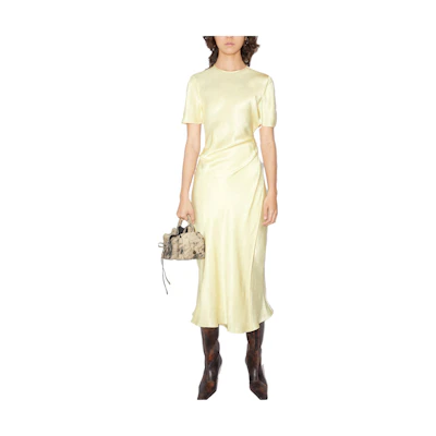 (Women) Acne Studios Slim Fit Plain Round Neck Yellow Short Sleeve Dress A20585-DFK